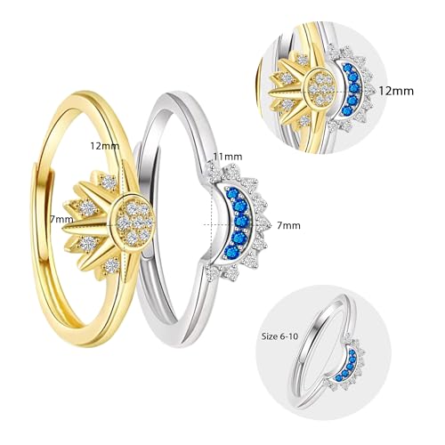 Celestial Sun and Moon Adjustable Ring Set