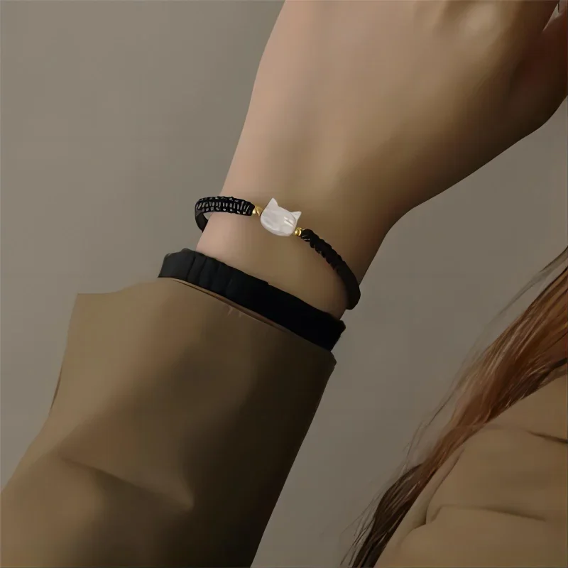 Moonstone Obsidian Cat Bracelet: Handmade Minimalist Fidget Jewelry