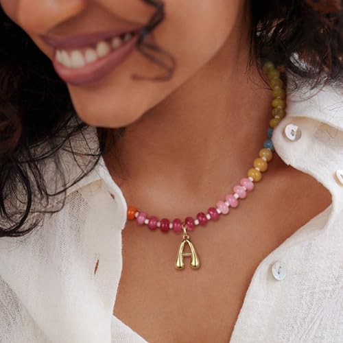 Handcrafted Initial Pendant Necklace with Colorful Gemstones
