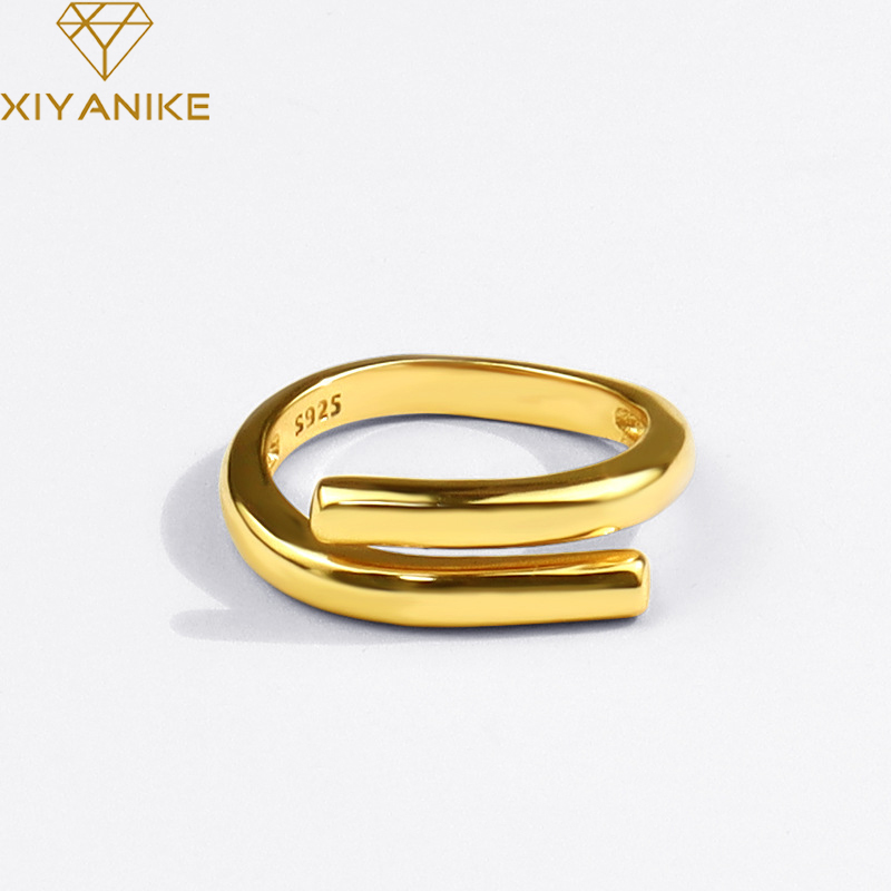 XIYANIKE Silver Geometric Double Layer Ring - Female Statement