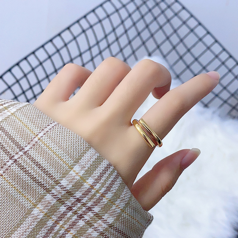 XIYANIKE Silver Geometric Double Layer Ring - Female Statement