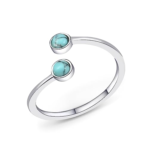 Handmade Silver Turquoise Double Stone Adjustable Statement Ring