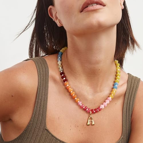 Handcrafted Initial Pendant Necklace with Colorful Gemstones