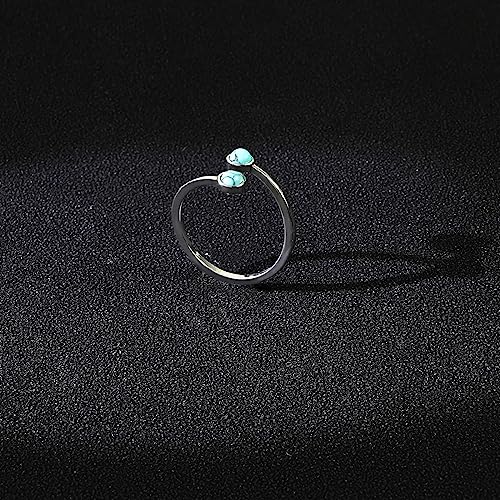 Handmade Silver Turquoise Double Stone Adjustable Statement Ring