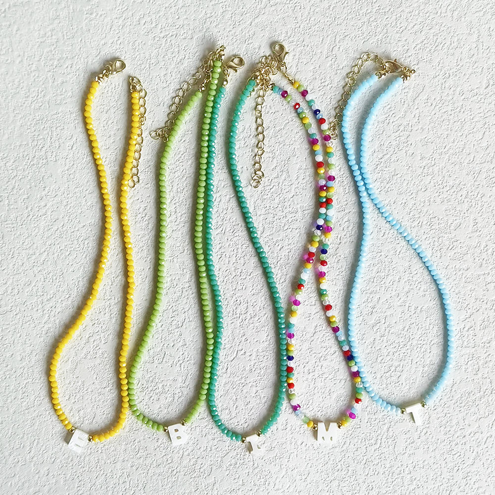 Handmade Glass Crystal Initial Pendant Necklace - Chokers