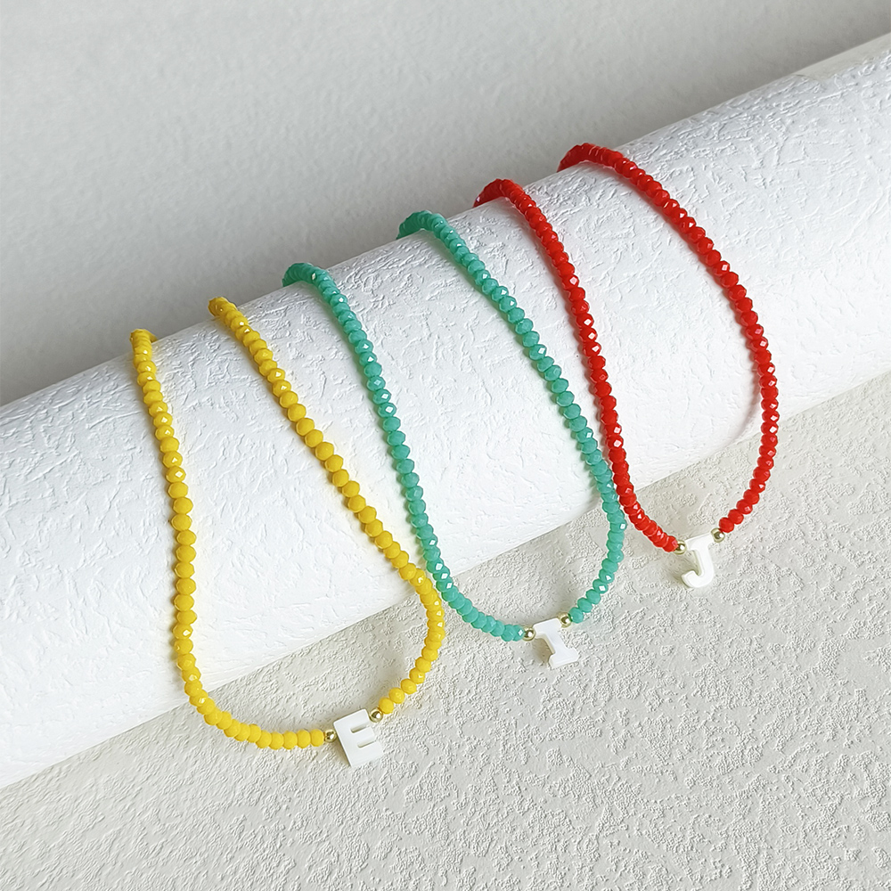 Handmade Glass Crystal Initial Pendant Necklace - Chokers