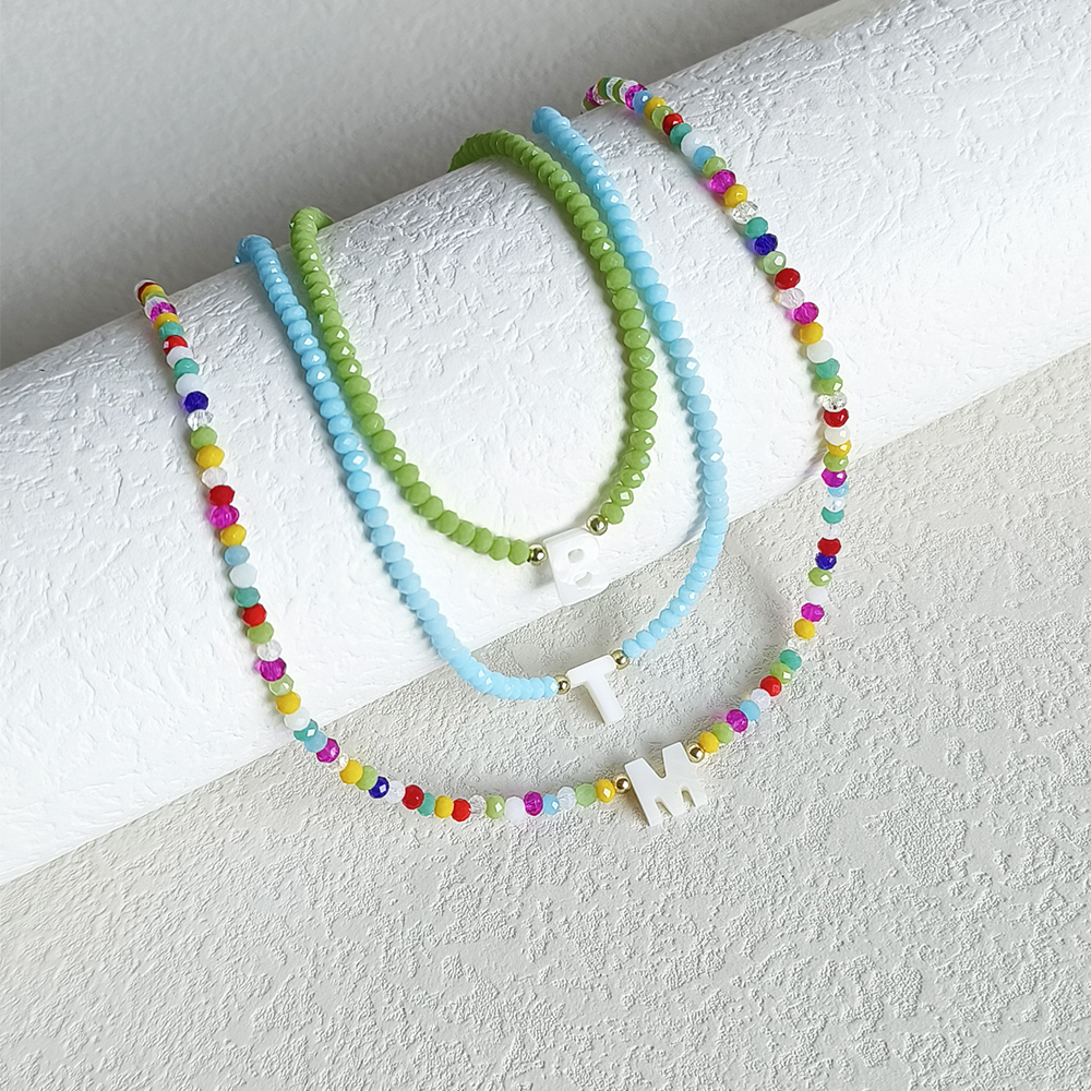 Handmade Glass Crystal Initial Pendant Necklace - Chokers