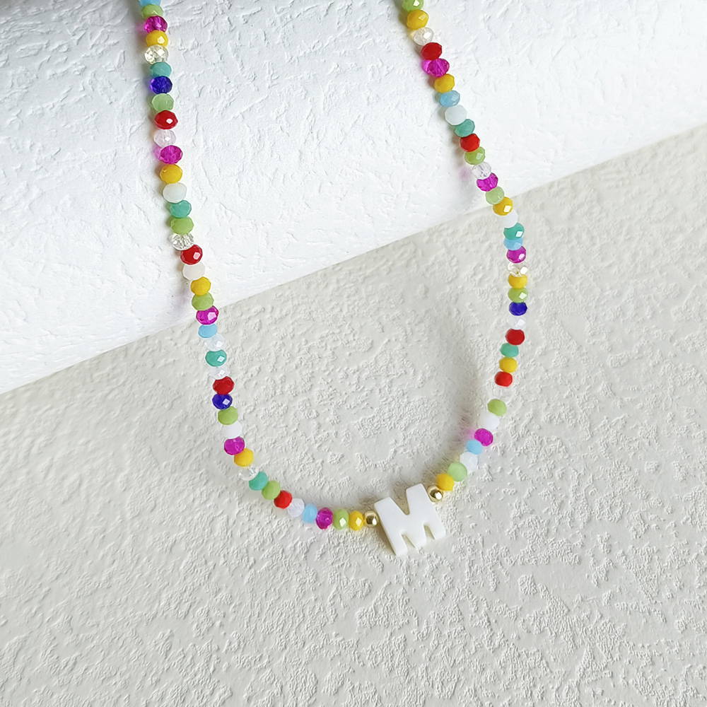 Handmade Glass Crystal Initial Pendant Necklace - Chokers