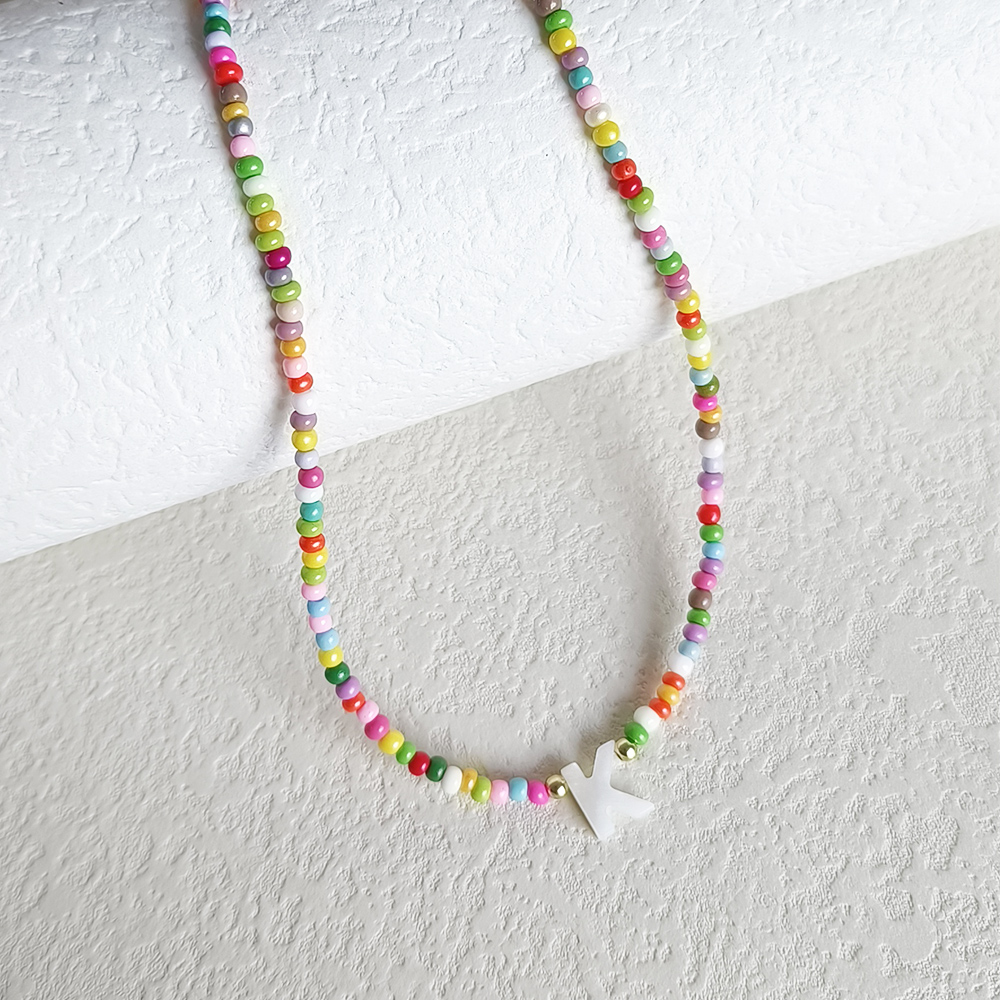 Handmade Glass Crystal Initial Pendant Necklace - Chokers