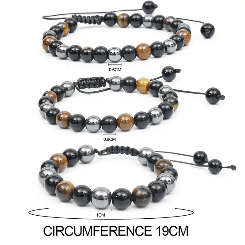 Obsidian Hematite Tiger Eye Bead Bracelet Set