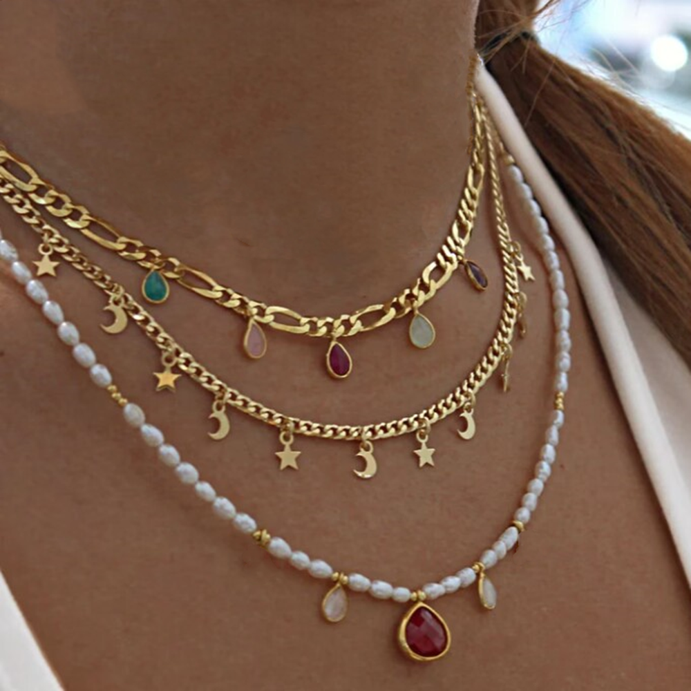 Bohemian Multilayer Water Droplet Crystal Pendant Necklace