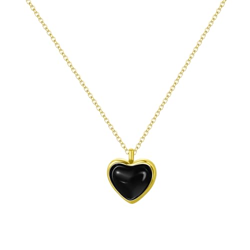 Gold Heart Necklace | Black Tourmaline Jewelry | Trendy Handmade