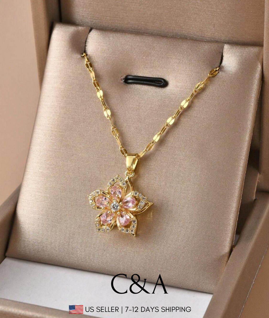 Rotatable Flower Pendant Necklace - 18K Gold Plated
