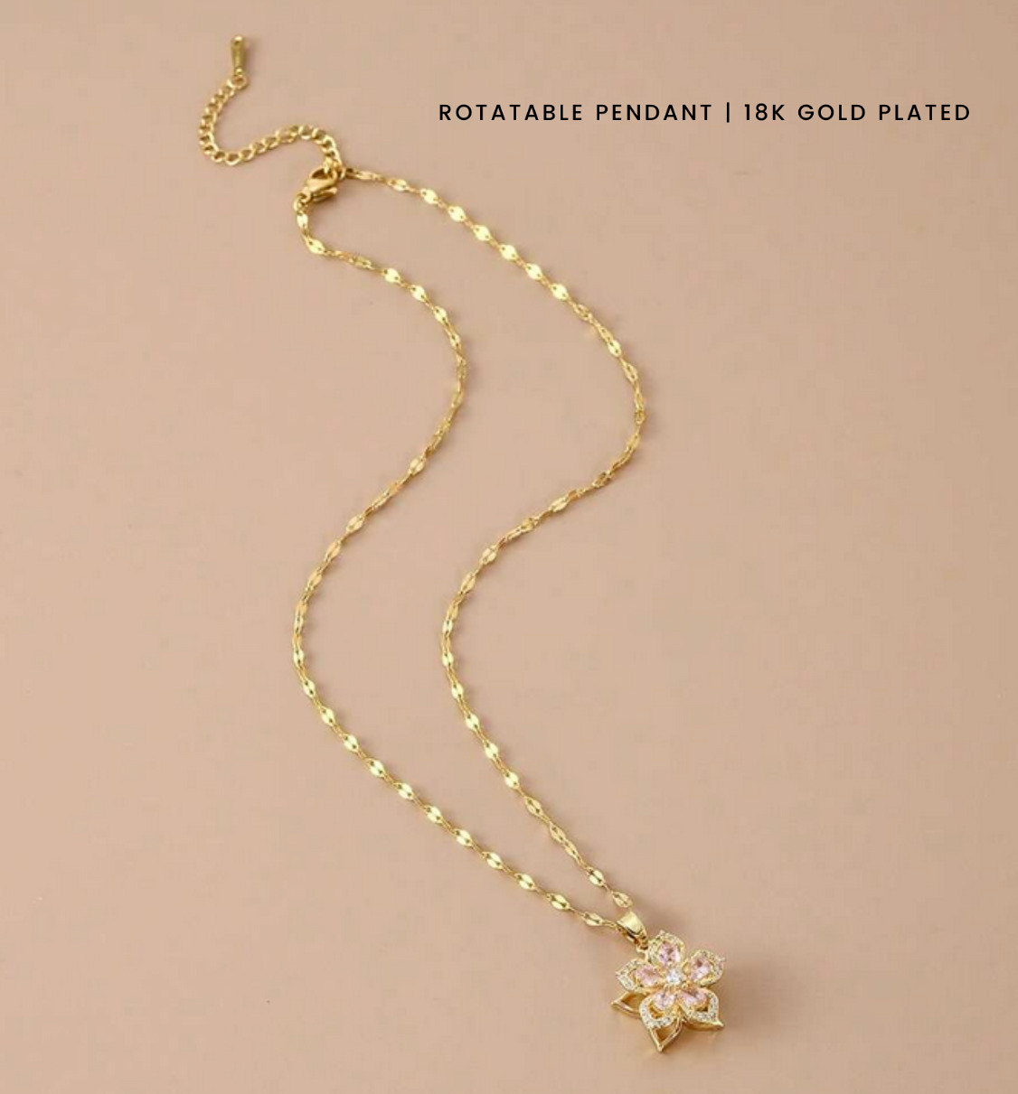 18K Gold Plated Rotating Flower Pendant Women's Necklace