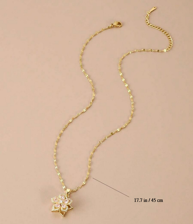 18K Gold Plated Rotating Flower Pendant Women's Necklace