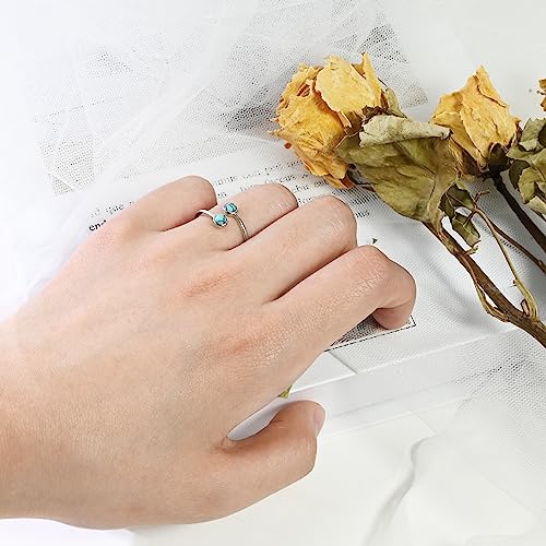 Handmade Silver Turquoise Double Stone Adjustable Statement Ring