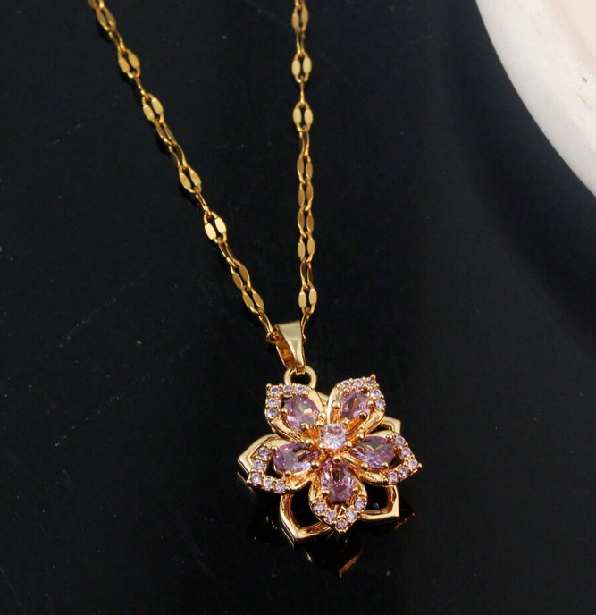 18K Gold Plated Rotating Flower Pendant Women's Necklace