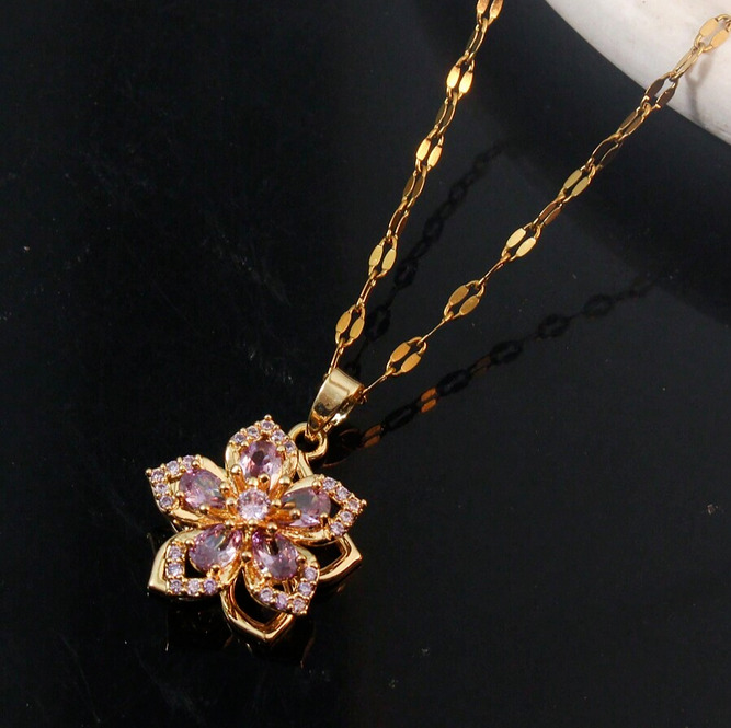 18K Gold Plated Rotating Flower Pendant Women's Necklace