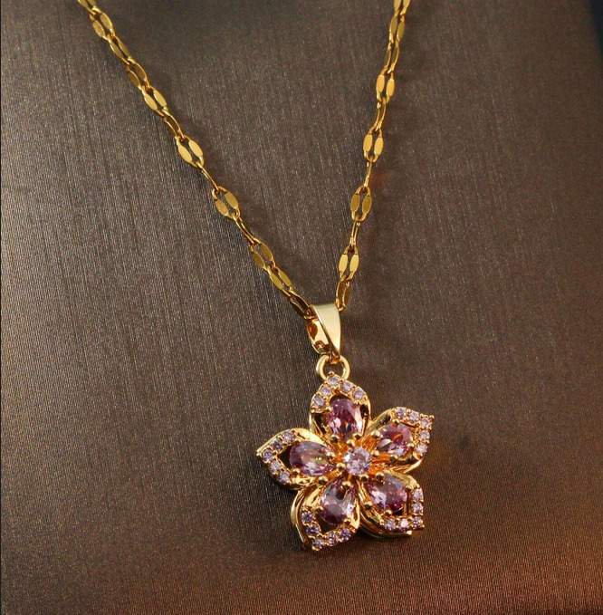18K Gold Plated Rotating Flower Pendant Women's Necklace