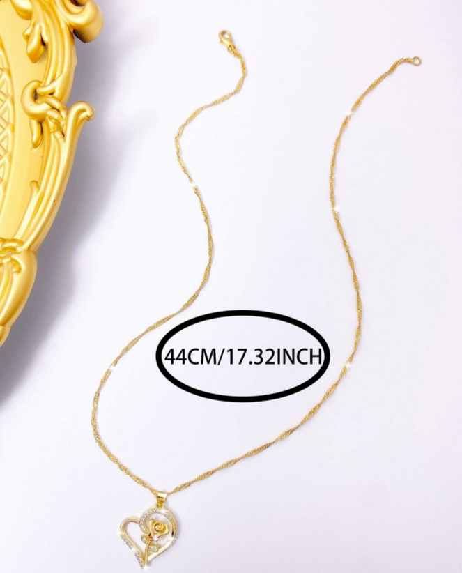 Heart flower pendant 18k gold plated necklace for women