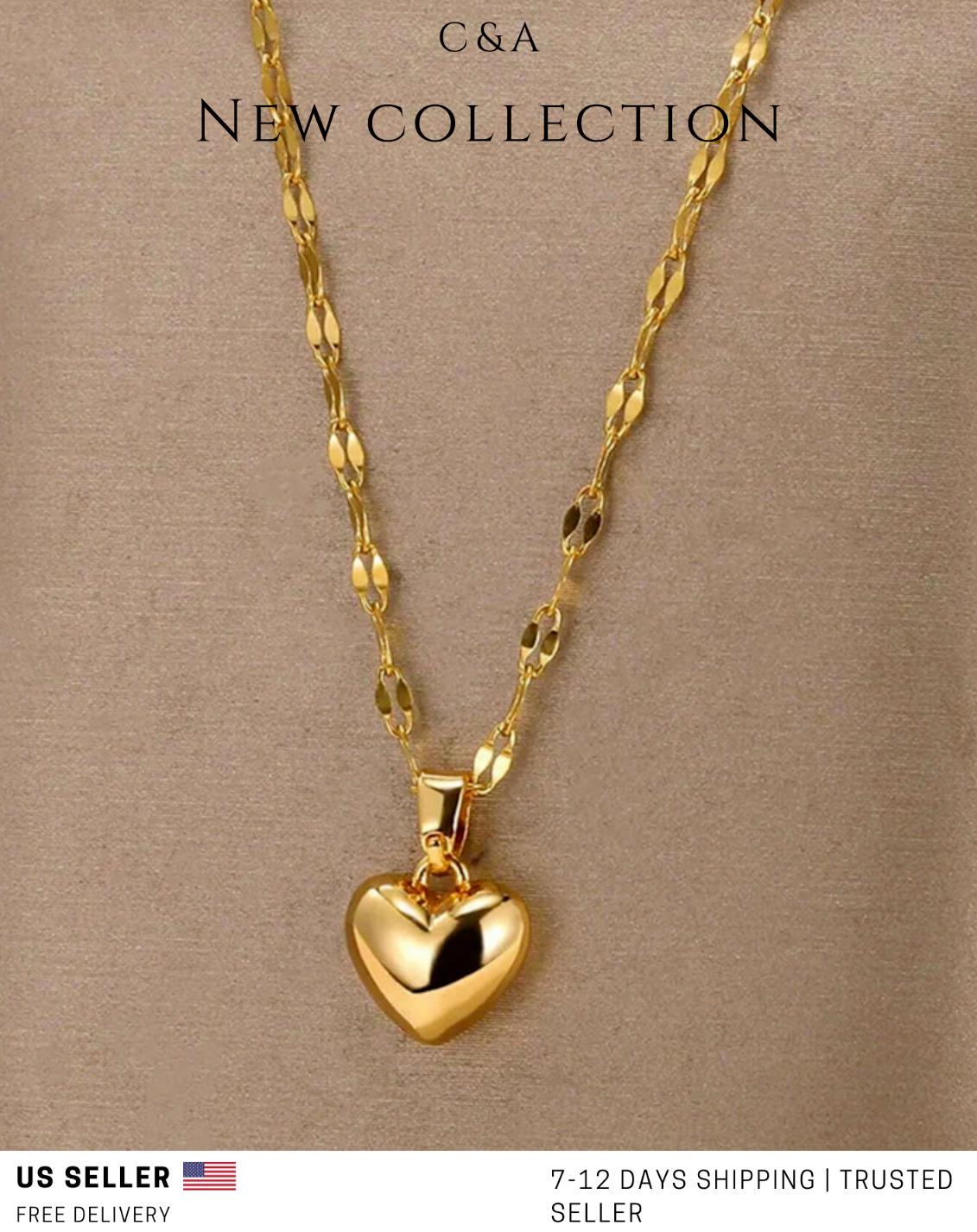 Heart-Shaped Stainless Steel Pendant Necklace - 18K Gold Plated