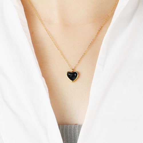 Gold Heart Necklace | Black Tourmaline Jewelry | Trendy Handmade
