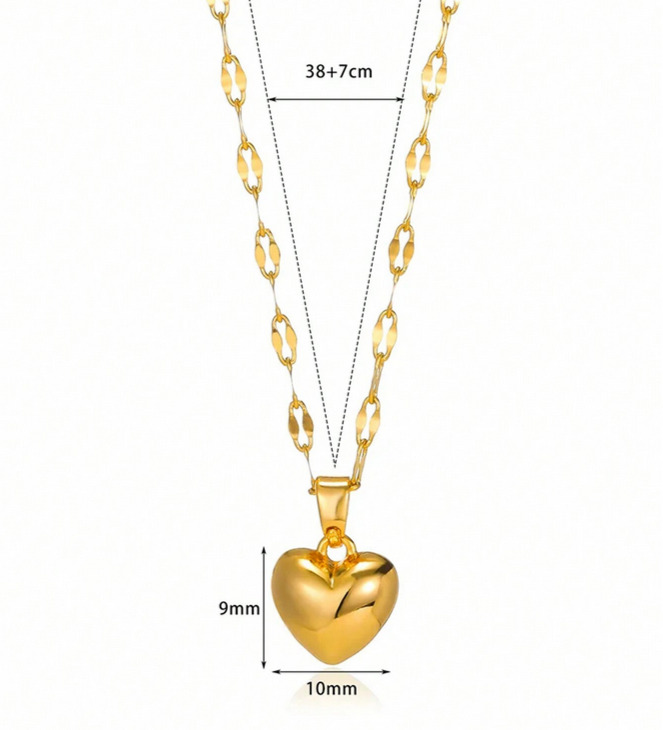 Heart-Shaped Stainless Steel Pendant Necklace - 18K Gold Plated