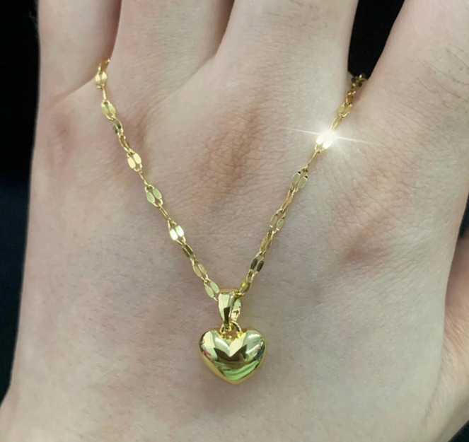 Heart-Shaped Stainless Steel Pendant Necklace - 18K Gold Plated