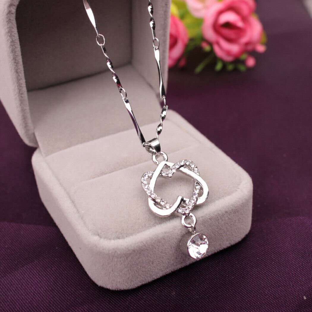 925 Silver Double Heart Necklace Pendant with Cubic Zircon