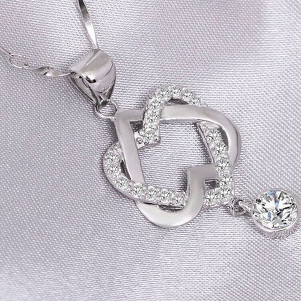 925 Silver Double Heart Pendant Necklace for Women