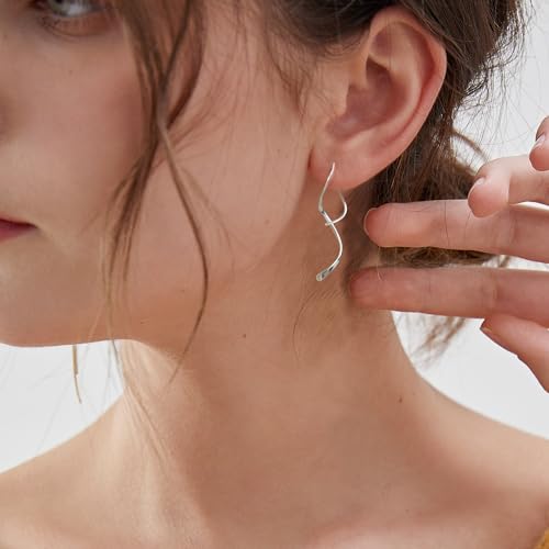 Elegant Curve Spiral Threader Earrings in 925 Sterling Silver