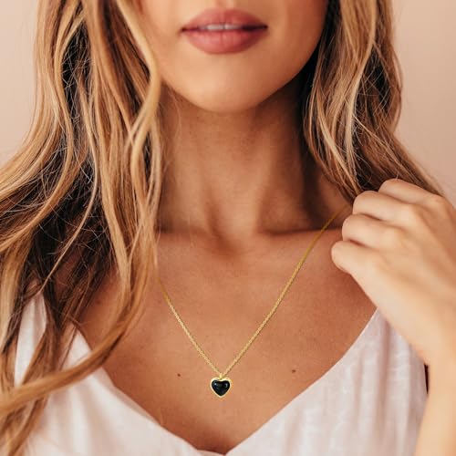 Gold Heart Necklace | Black Tourmaline Jewelry | Trendy Handmade