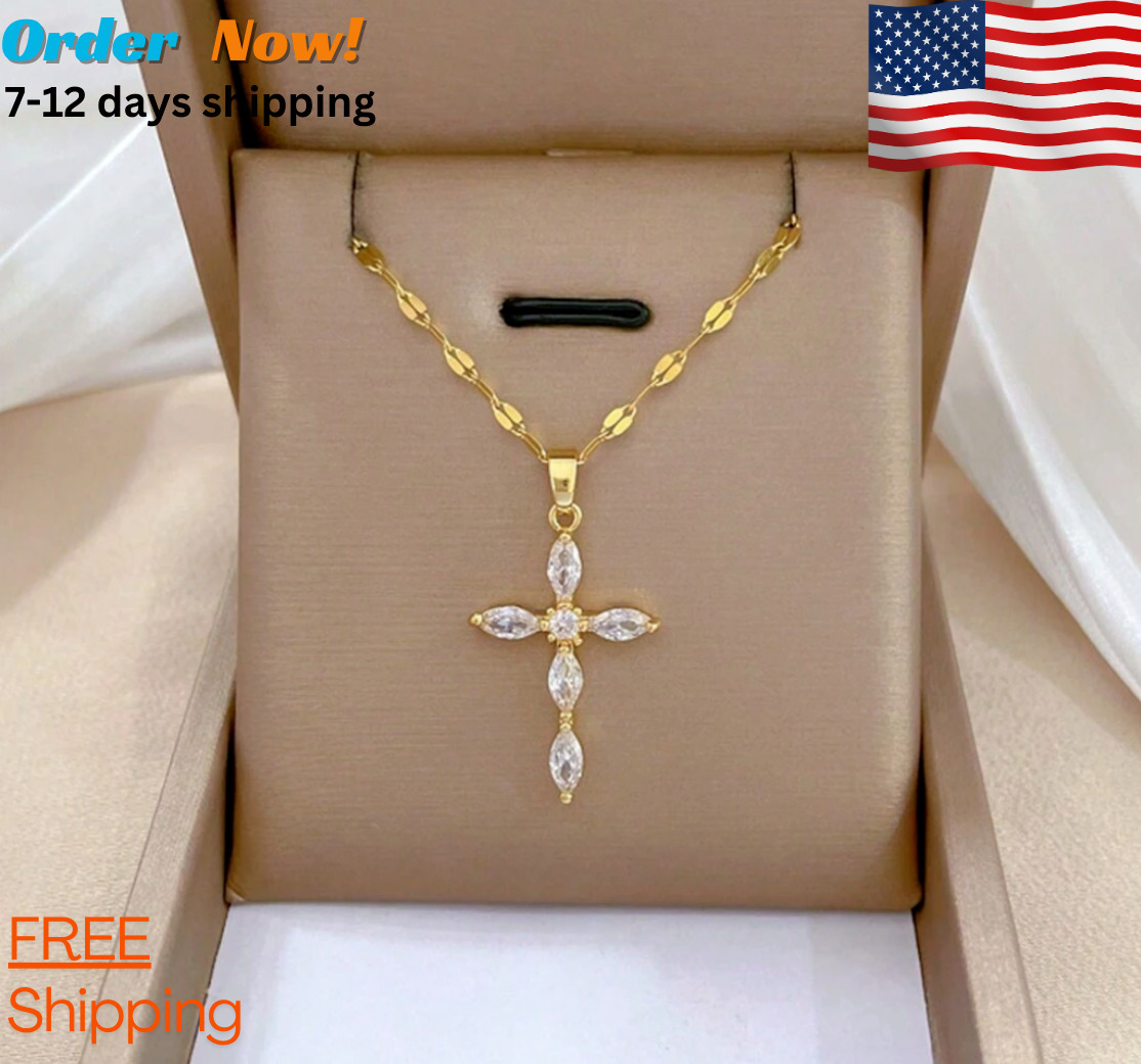 Handmade 18K Gold Plated Cross Pendant Necklace