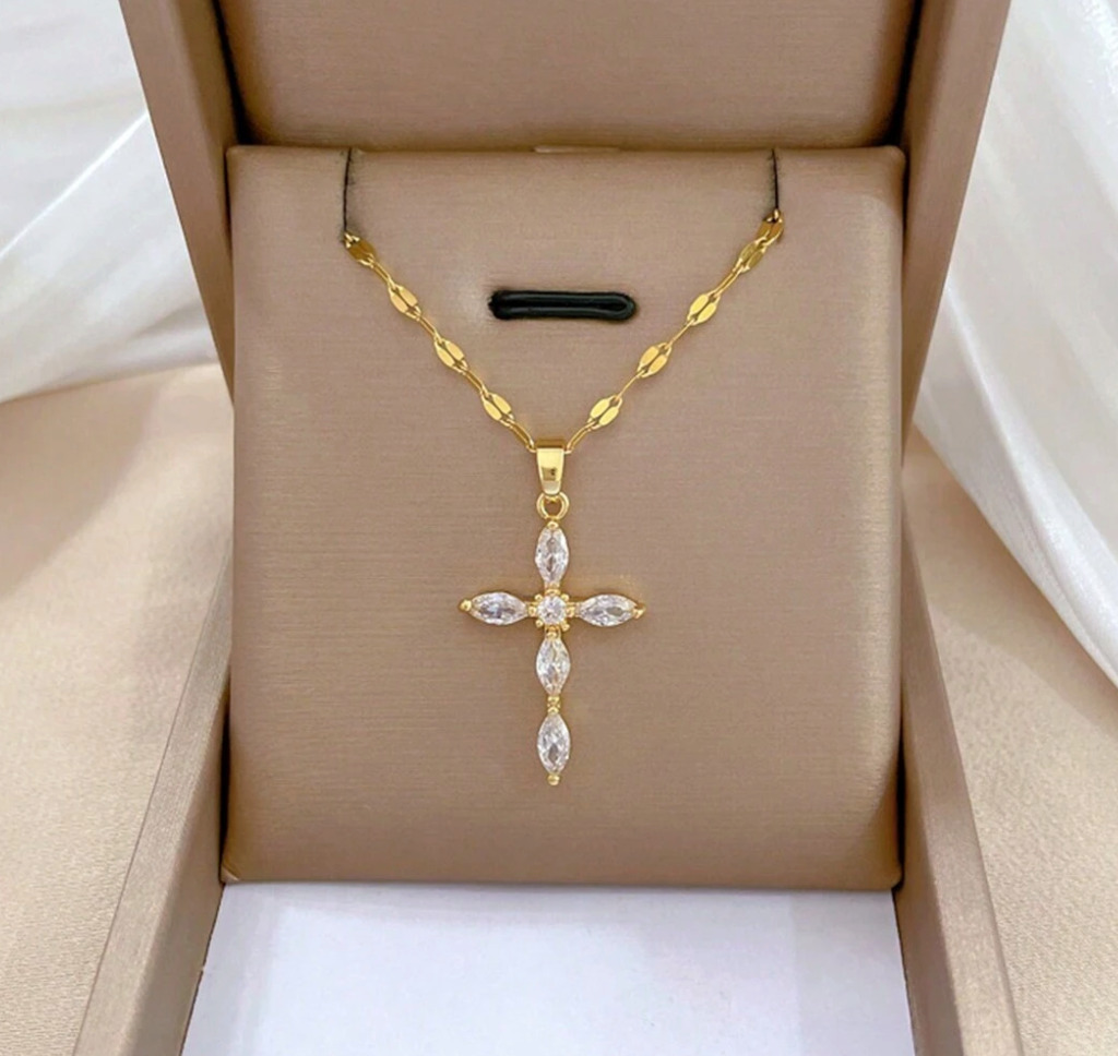 Cross Pendant Necklace: 18K Gold Plated Stainless Handmade