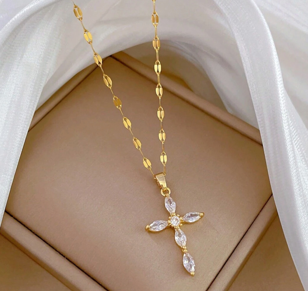 Cross Pendant Necklace: 18K Gold Plated Stainless Handmade