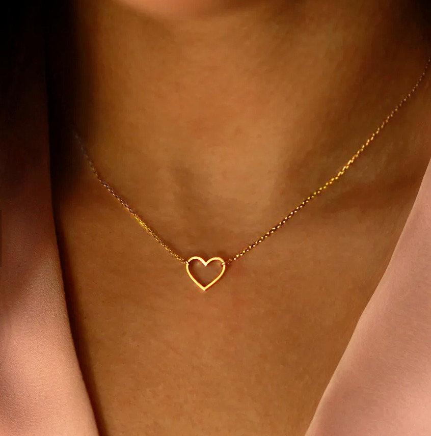 Heart pendant necklace with 18K gold plating, handmade