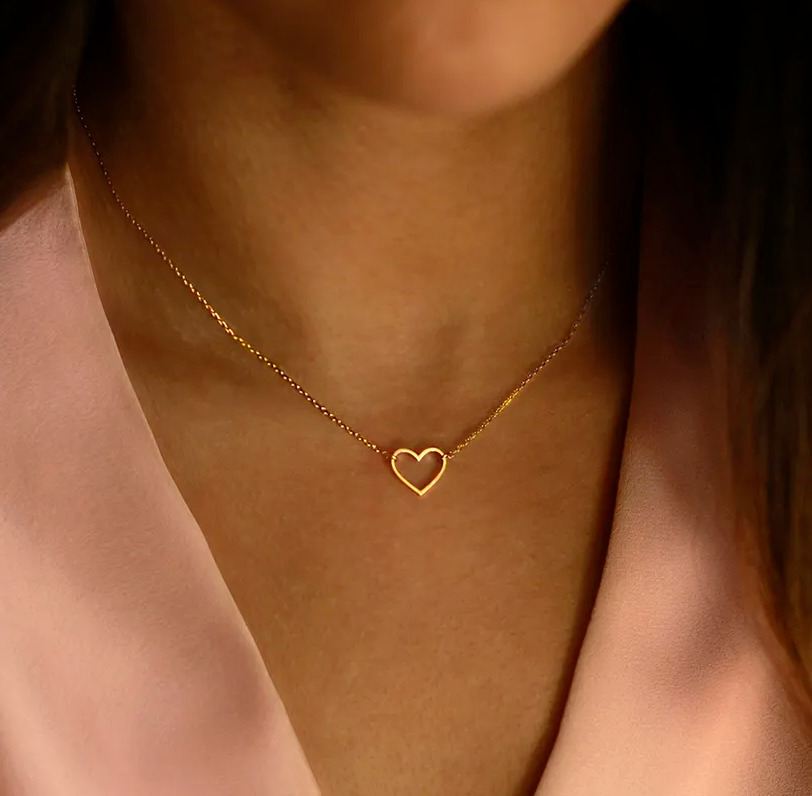 Heart pendant necklace with 18K gold plating, handmade