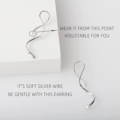 Elegant Curve Spiral Threader Earrings in 925 Sterling Silver