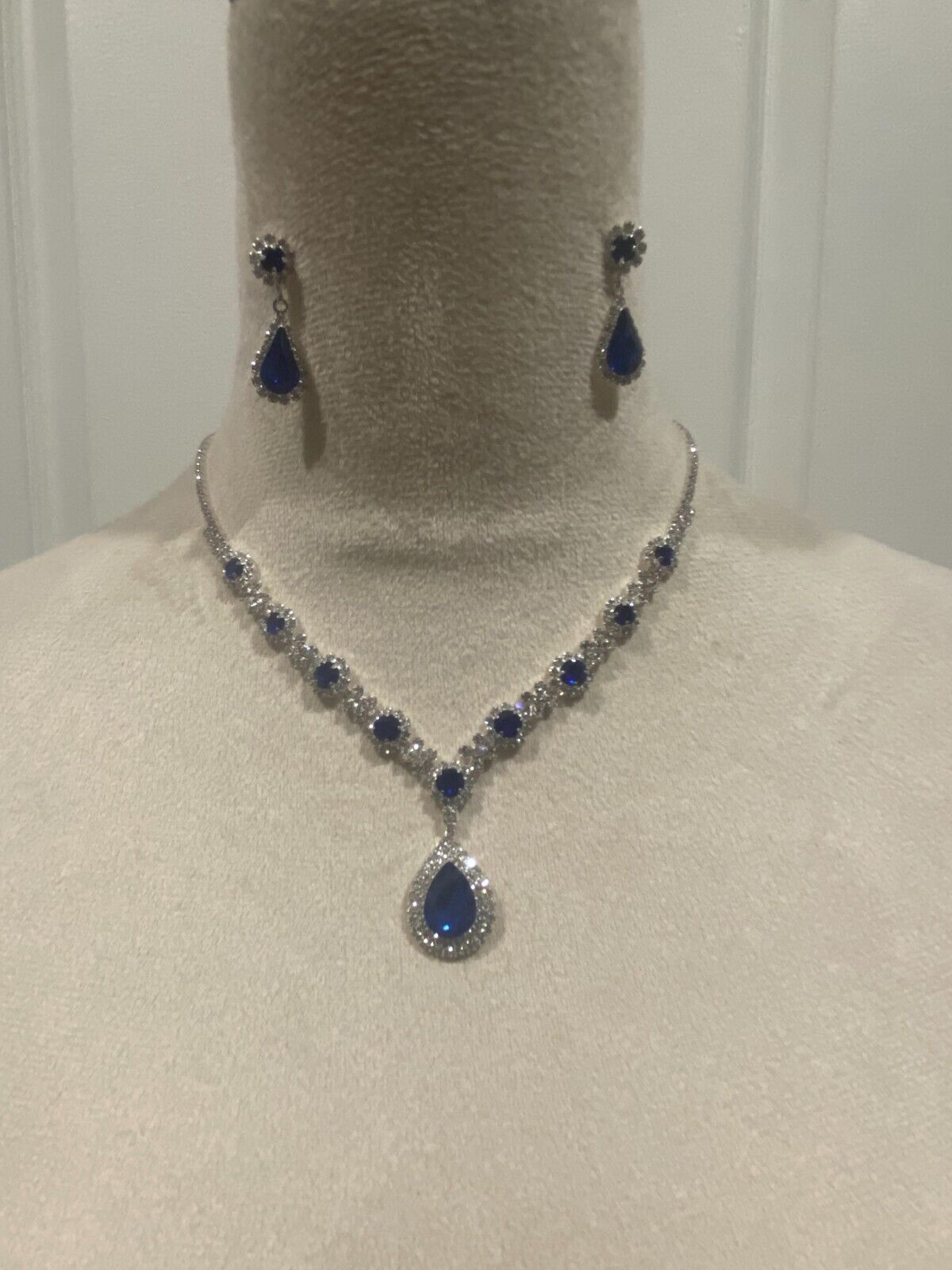Blue Crystal Necklace and Earrings Set