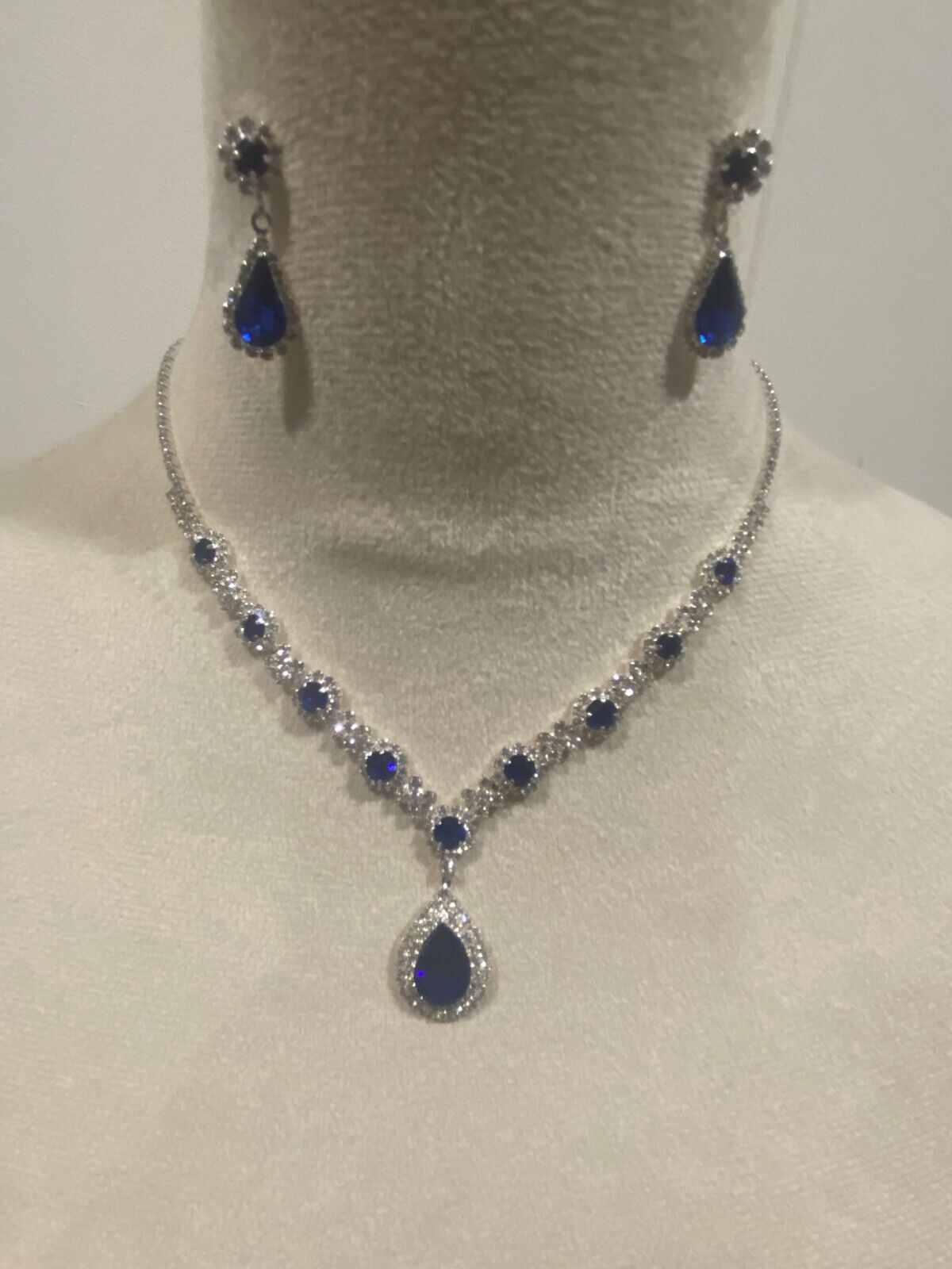 Blue Crystal Necklace and Earrings Set