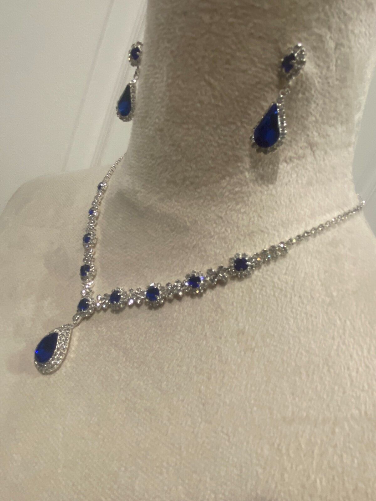 Blue Crystal Necklace and Earrings Set