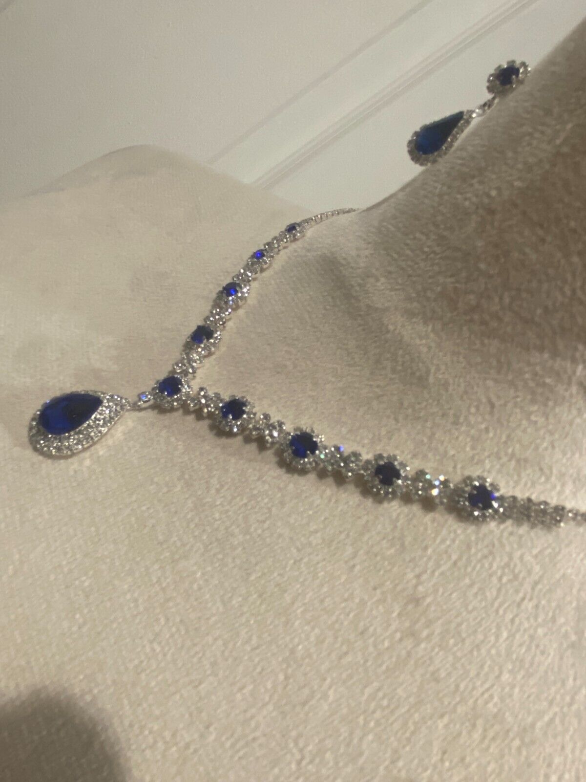 Blue Crystal Necklace and Earrings Set
