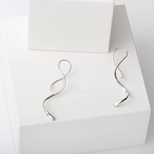 Elegant Curve Spiral Threader Earrings in 925 Sterling Silver