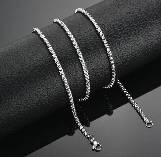 Stainless Steel Round Box Chain Necklace Silver Unisex