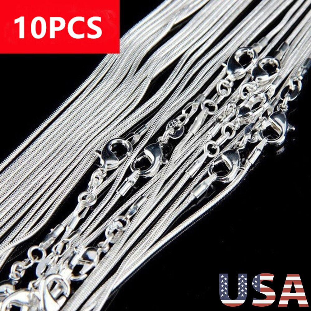 10PCS Wholesale 1mm Snake Chain Necklace Sterling Silver