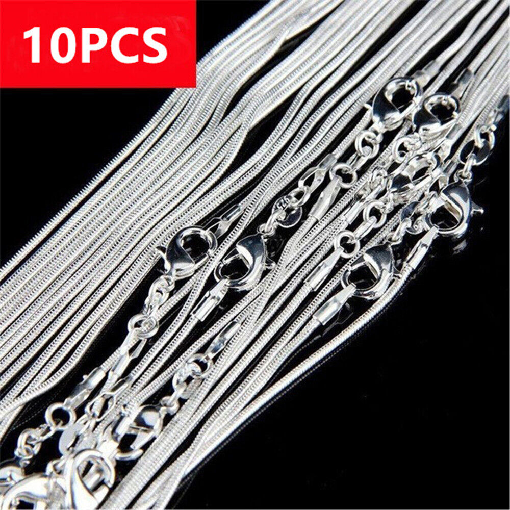 10PCS Wholesale 1mm Snake Chain Necklace Sterling Silver