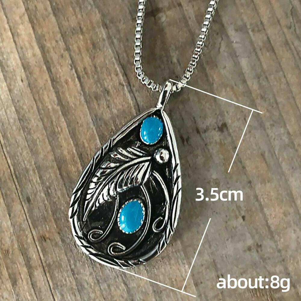 Blue Turquoise Crystal Pendant Necklace - Handmade Tibetan Silver