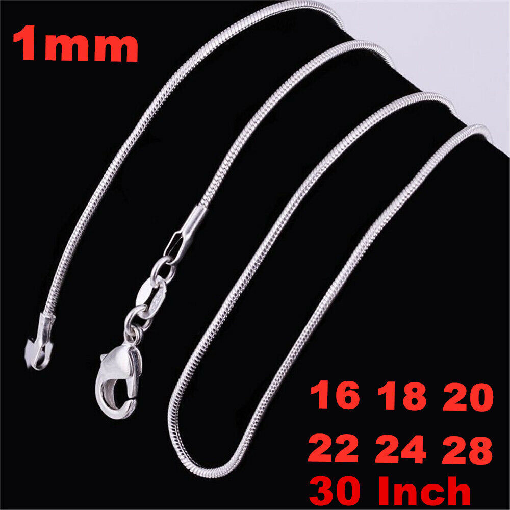 10PCS Wholesale 1mm Snake Chain Necklace Sterling Silver
