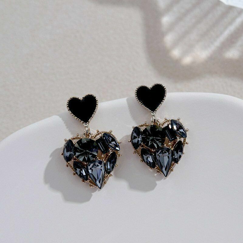 Zircon Love Heart Stud Earrings - Handmade Silver