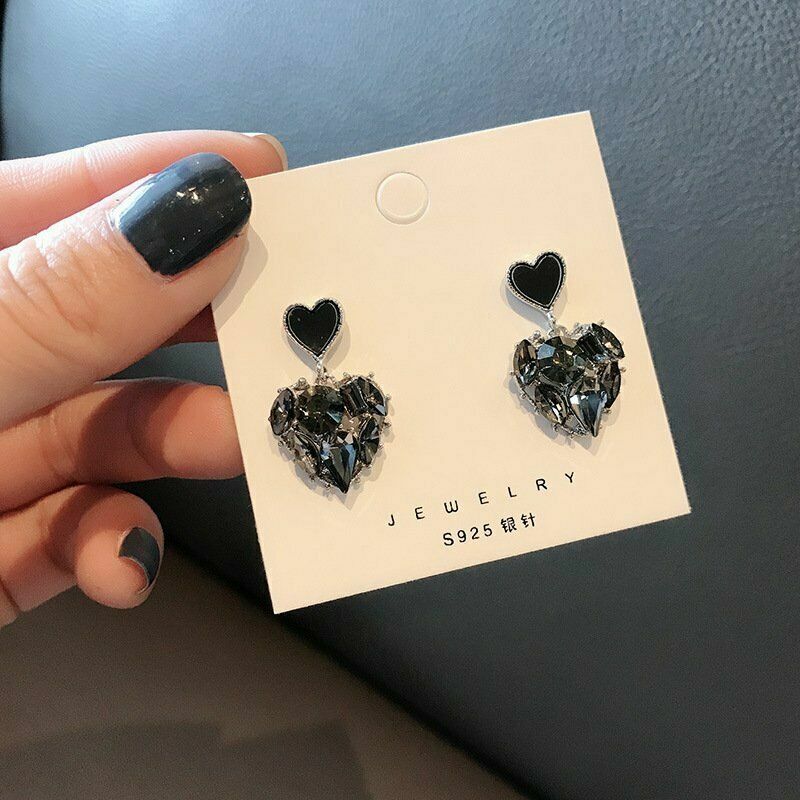 Zircon Love Heart Stud Earrings - Handmade Silver